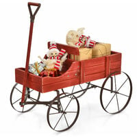 Wood Wagon Flower Planter Outdoor Decorative Pot Stand W/ Wheels & 2 Sections