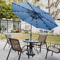 COSTWAY 3M Outdoor Parasol, Solar LED lights Umbrella with Winding Crank, Garden Patio Market Tilt Umbrella