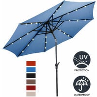 COSTWAY 3M Outdoor Parasol, Solar LED lights Umbrella with Winding Crank, Garden Patio Market Tilt Umbrella