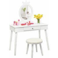 Kids Vanity Makeup Table Set Children Learning Desk W/ Mirror & Cushioned Stool