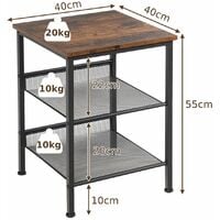 3-tier Industrial Side Table Nightstand End Table Open Storage Mesh Shelf