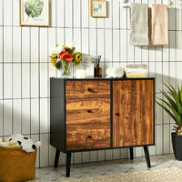 COSTWAY Industrial Storage Cabinet, Freestanding Wooden Bookcase Sideboard, Home Living Room Hallway