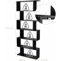 6-tier Bookcase Industrial S-Shaped Bookshelf Wooden Storage Display Shelf Home
