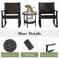 3PCS Rattan Furniture Set Outdoor Side Coffee Table Rocker Chair Garden Patio