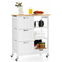 Rolling Kitchen Storage Trolley Cart Cupboard Island Shelves W/ Drawers & Tray