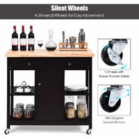 Utility Wooden Movable Kitchen Storage Trolley Cart Cupboard Rolling Wheels