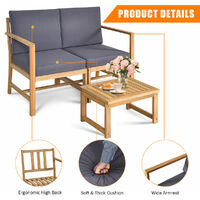 3 in 1 Wooden Companion Set Garden Bench Table & Chair Patio Love Seat W/Cushion