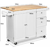 Kitchen Storage Trolley Cart Rolling Island Shelves Cupboard 3 Drawers Cabinet
