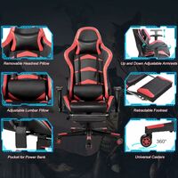 COSTWAY LED Light Gaming Chair, Ergonomic High Back Racing Chair with Footrest and Pillows, Swivel Adjustable Computer Chair for Home Office Playroom (Red, 72 x 72 x 128-138cm)