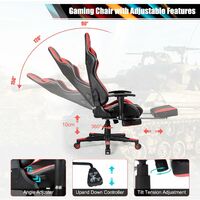 COSTWAY LED Light Gaming Chair, Ergonomic High Back Racing Chair with Footrest and Pillows, Swivel Adjustable Computer Chair for Home Office Playroom (Red, 72 x 72 x 128-138cm)