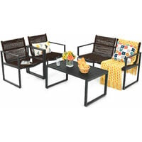 4pcs Garden Patio Conversation Furniture Set w/ Loveseat Single Chairs & Table