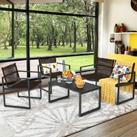 4pcs Garden Patio Conversation Furniture Set w/ Loveseat Single Chairs & Table
