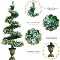 4FT Artificial Christmas Tree Snowy Pre-Lit Spiral Topiary Xmas Tree W/LED Light