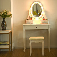 Vanity Dressing Table Set Makeup Desk W/Detachable Tabletop &LED Rotating Mirror
