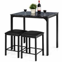 3PCS High Table & Chair Set Bar Kitchen Dining Breakfast Furniture Padded Stools