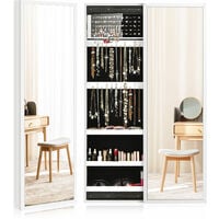 Wall-mounted Jewelry Storage Cabinet Sliding Door Jewelry Armoire W/ Mirror