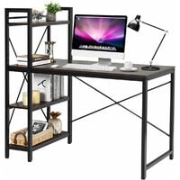 Wooden Computer Desk Writing Table Workstation W/ 4-Tier Reversible Bookshelf