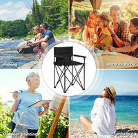 Folding Camping Chair Heavy Duty Steel Picnic Seat w/Armrest Cup Holder Side