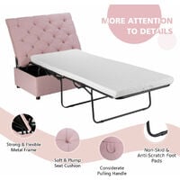 COSTWAY Folding Bed with Mattress, 2-in-1 Convertible Sofa Bed Ottoman, Space-Saving Button Tufted Couch Sleeper Guest Lounger Footstool for Living Room, Bedroom and Office (Pink)