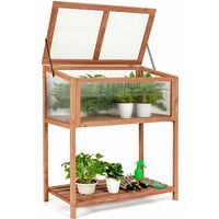 Wooden Cold Frame Greenhouse Portable Garden Flower Planter with Slatted Shelf