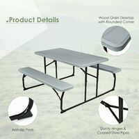 COSTWAY Folding Picnic Table and Bench Set, Portable Camping Trestle Table Chairs with Anti-slip Pads, Outdoor Foldable Dining Table Set Furniture for BBQ, Pub, Garden, Patio and Poolside (Grey)