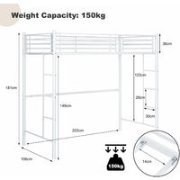 3.5FT Twin Metal Loft Bed Frame High Sleeper Bunk Bed Study Desk Cabin Bed Solid