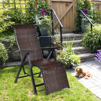 2PCS Folding Reclining Rattan Chair Portable Chaise Lounge Chair Patio Garden