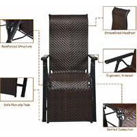 2PCS Folding Reclining Rattan Chair Portable Chaise Lounge Chair Patio Garden