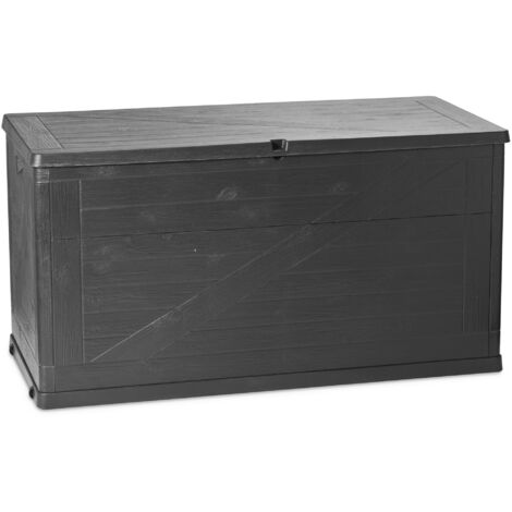Baúl multiusos de resina de 420L con acabado efecto madera antracita – Modelo Wood – Toomax