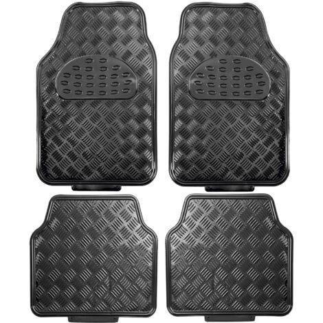 Alfombrilla de coche PVC negra 4 piezas motivo de aluminio