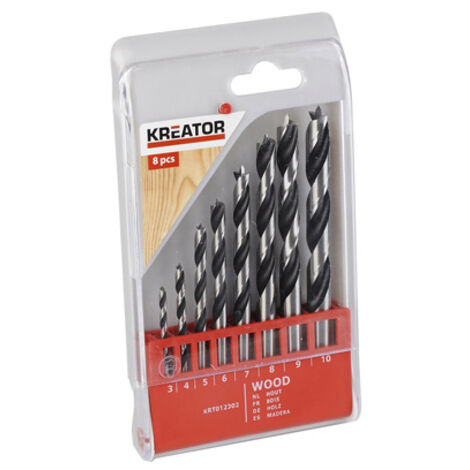 Juego de 8 brocas para madera de Ø3-Ø10mm de distintas medidas fabricadas en acero cromado (1/2)