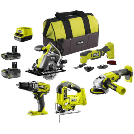 Pack RYOBI complet 5 outils - 2 batteries 2.0Ah et 4.0Ah - 1 chargeur - R18CK5A-242SL