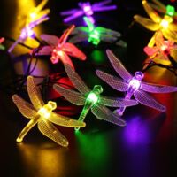 Guirlandes lumineuses à libellules solaires à LED, boîtier de batterie USB, lumières étanches à l'eau, cour de jardin, lumières de décoration de Noël (couleur [deux modes solaires] 5 mètres 20 lumières)