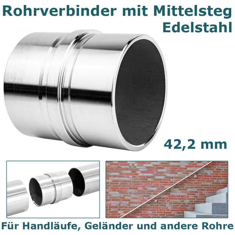 Edelstahl Rohr Verbinder Rohrverbinder mit Mittelsteg für 42,2 mm Rohre  Edelstahlrohr Fitting für Geländer Handlauf Balkon Verbindung V2Aox