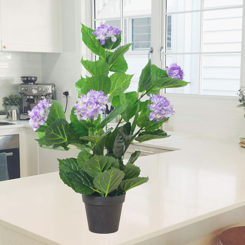 Künstliche Hortensie Hydrangeaceae Lila Kunstblume wie 60 Kunst cm Topf Pflanze Kunstpflanze echt Decovego Innendekoration Pflanze Violett im Künstliche