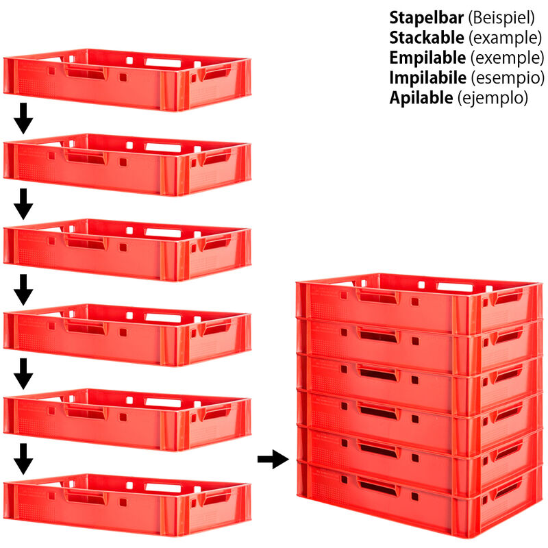 5 Stück E1 Fleischkisten Rot Kisten Eurobox Lebensmittelecht Metzgerkiste  Box Aufbewahrungsbox Kunststoff Wanne Plastik Stapelbar Lagerkisten 60 x 40  Kingpower