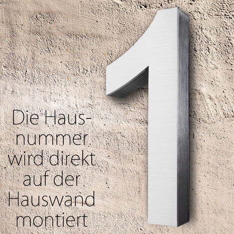 V2Aox Edelstahl Hausnummer 20cm - 3D Design Arial Schrift Gebürstet