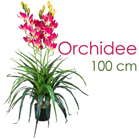 Künstliche Blumen Orchidee Orchideen Pflanzen Kunstpflanze Kunstblumen  Künstlich Pflanze Rosa Pink mit Topf Deko 100 cm