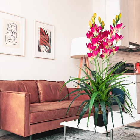 Künstliche Topf cm Orchidee Kunstpflanze Pink Künstlich mit Pflanze 100 Blumen Pflanzen Orchideen Kunstblumen Deko Rosa
