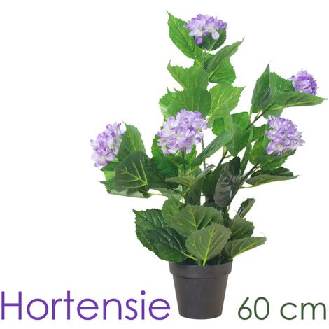 Künstliche Hortensie Hydrangeaceae Kunstpflanze Künstliche cm Innendekoration wie Decovego 60 Pflanze Lila Violett im Kunstblume Pflanze echt Kunst Topf