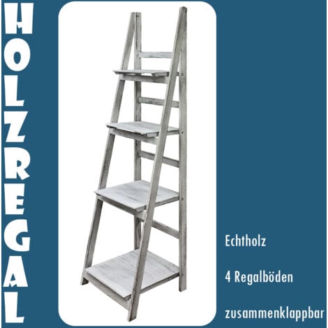 Regal Leiterregal Holz Wandregal Bücherregal für Küche Wohnzimmer Badezimmer Bilderrahmen 4 x Ablagen für Deko Bilderrahmen Pflanzen in  Kingpower