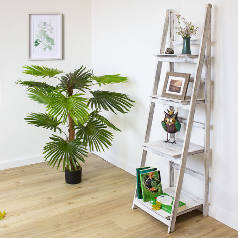 Regal Leiterregal Holz Wandregal Bücherregal für Küche Wohnzimmer Badezimmer Bilderrahmen 4 x Ablagen für Deko Bilderrahmen Pflanzen in  Kingpower