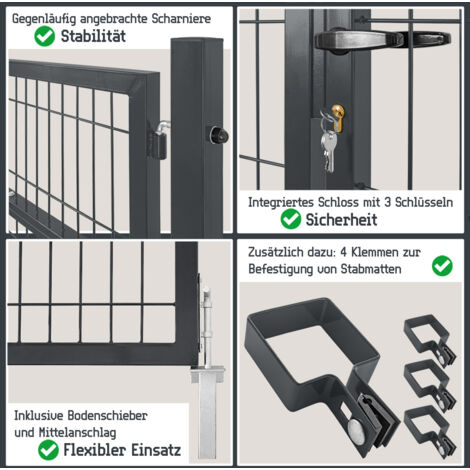 Gartentor Aus Metall, 100 Cm Hoch, Grün – Für Doppelstabmattenzaun, Abschließbar Inkl. Pfosten