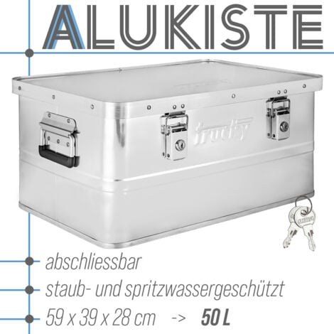 Aluminium Box mit Deckel Silber Alu Kiste Box Alukiste 50 Liter Transportbox Metallbox Alu Aufbewahrungsbox Boxen Abschliessbar Metallkiste Trucky