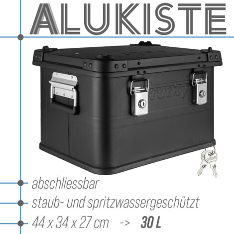 Aluminium Box mit Deckel Schwarz Alu Kiste Box Alukiste 30 Liter Transportbox Metallbox Alu Aufbewahrungsbox Boxen Abschliessbar Metallkiste Trucky