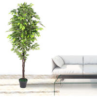 Ficus Kunstpflanze Künstliche Pflanze mit Echtholz 180cm Decovego