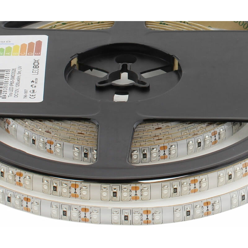 Tira LED UV Ultravioleta SMD3528, DC12V, 5m (120 Led/m) - IP65