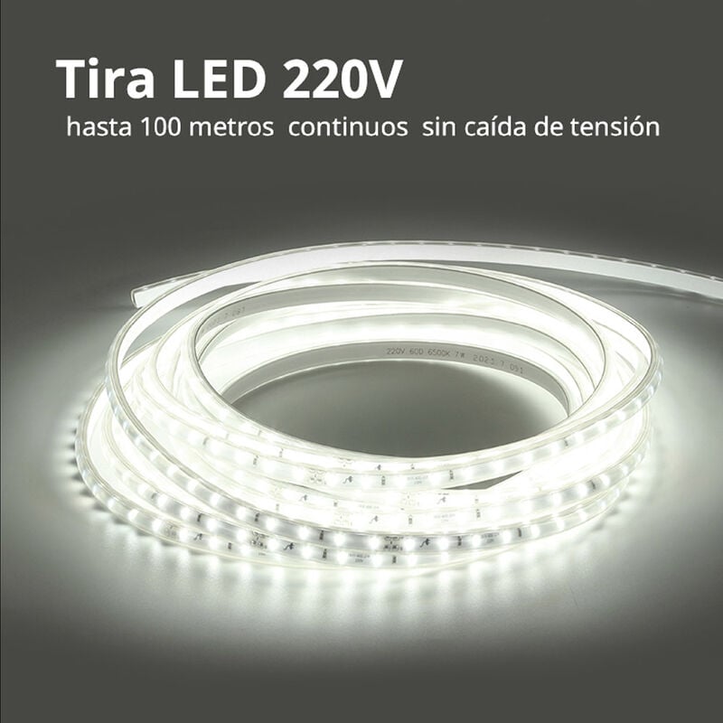 Tira Led LEDBOX 220V COB, 288Led/m, carrete 50 metros con conectores  rápidos, 50cm corte, Blanco cálido