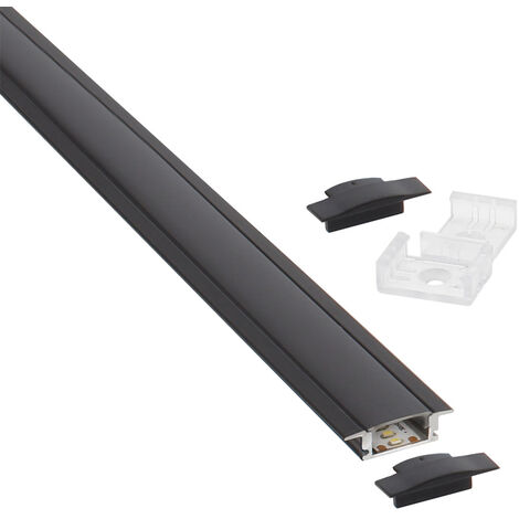 KIT - Perfil aluminio LOX para tiras LED, 2 metros, negro - LEDBO