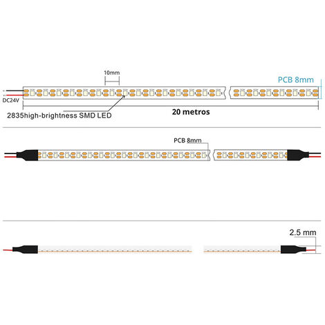 Tira LED COB, ChipLed Samsung, DC24V, 20 metros (240Led/m), 300W